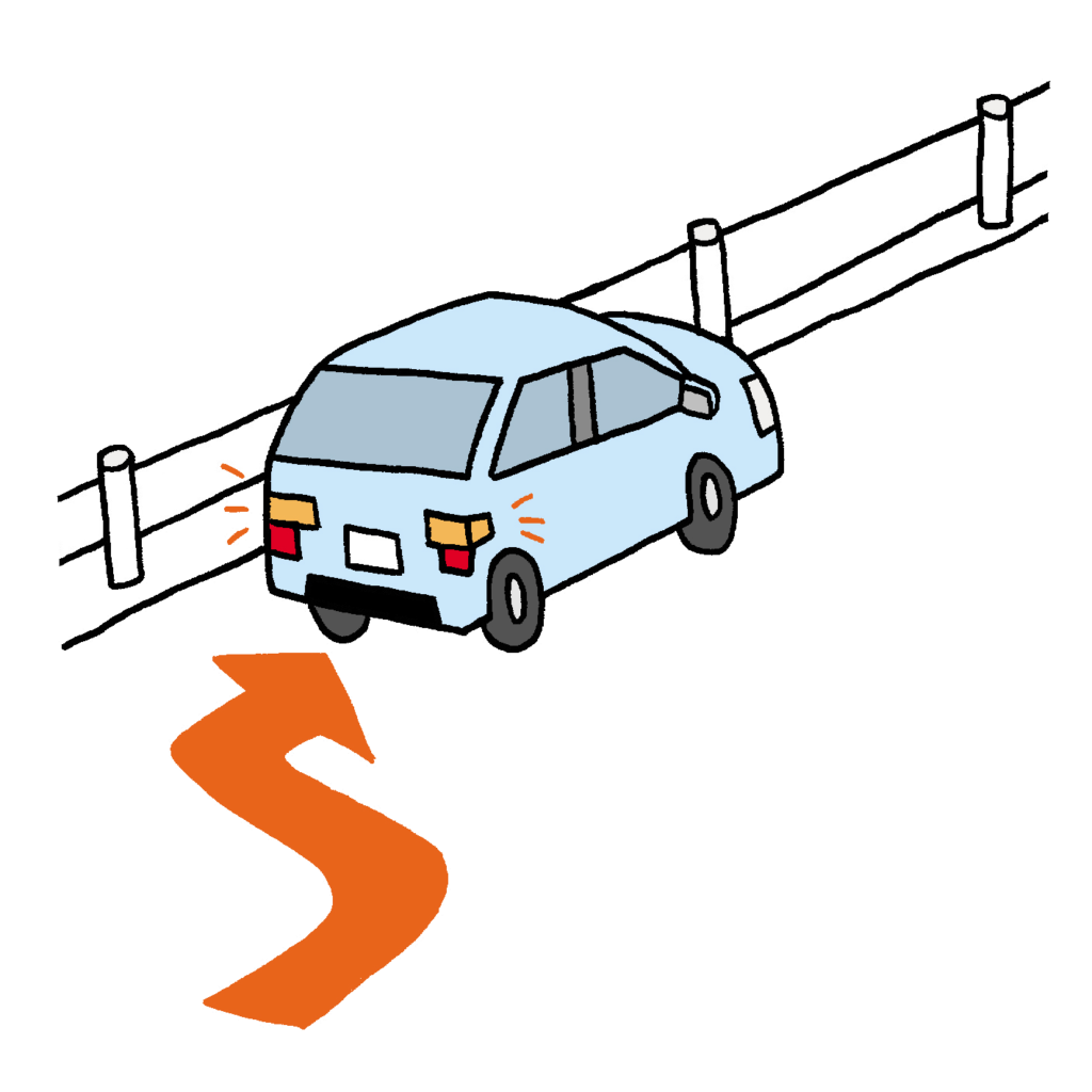 周囲の車に注意しながら、徐々に減速し路肩に停車