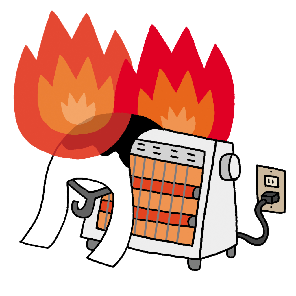 「通電火災」とは、停電が復旧した後に発生する火災です。例えば、倒れた電気ストーブやアイロンなどが、可燃物に触れて過熱し火災に至るというもの