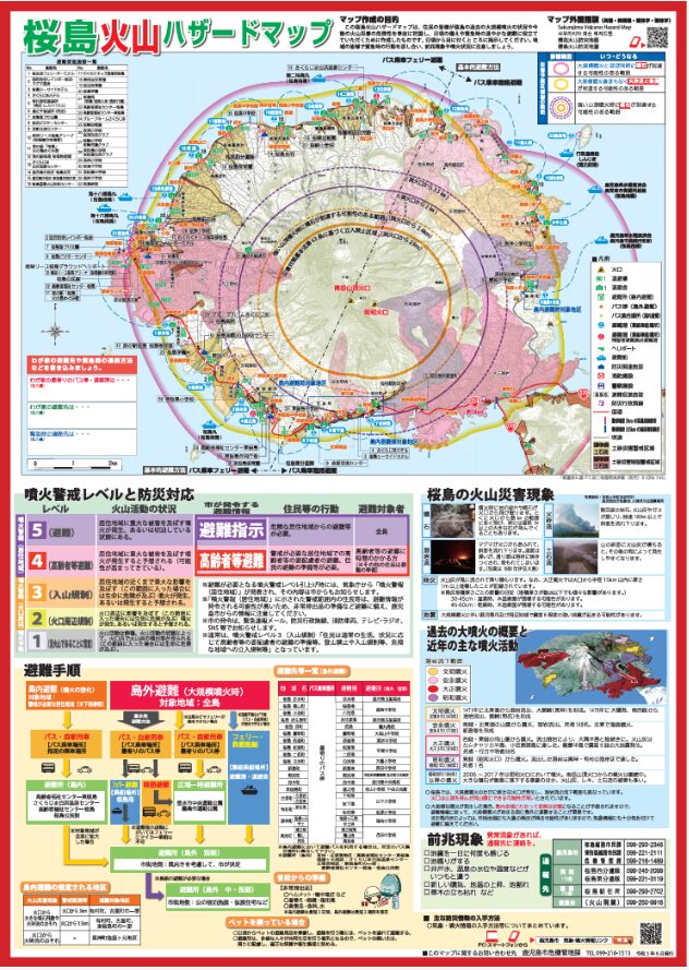 鹿児島市の桜島火山ハザードマップの例