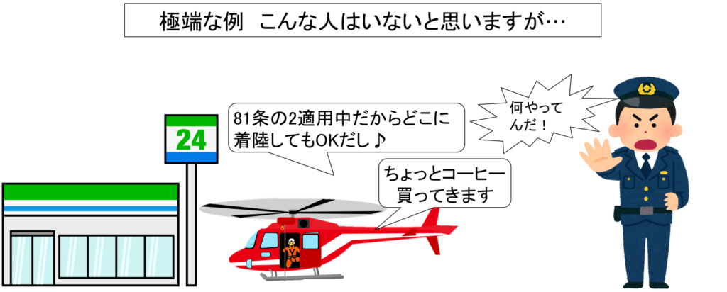 捜索救助の特例適用中でも、任務に無関係なことをしていいという意味ではない。